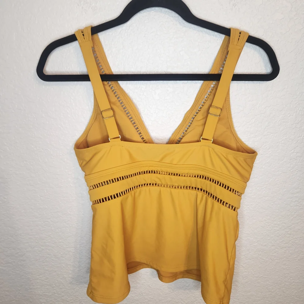Time And Tru Womens Missy Tankini Swim Top Yellow Boho Travel Retro M 8 10